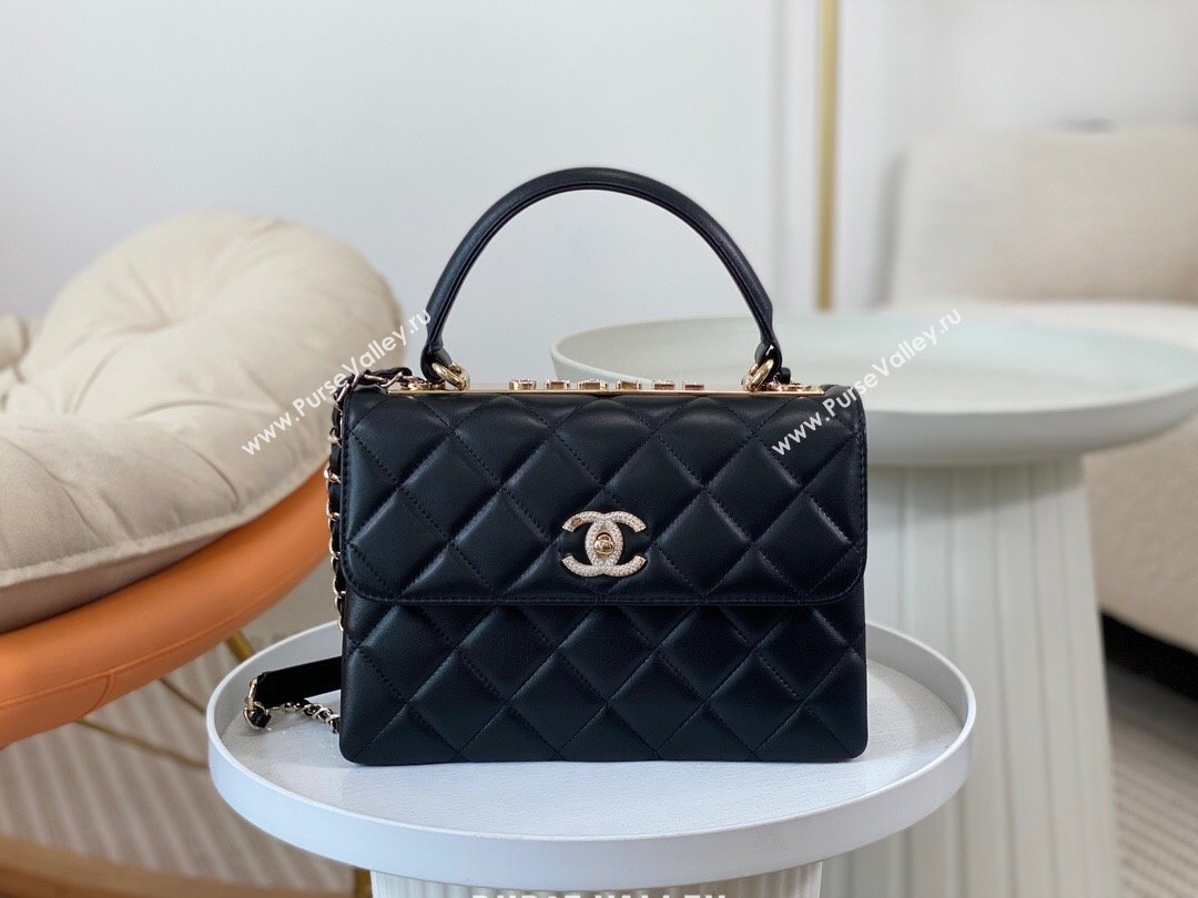 Chanel Trendy CC Quilted Lambskin Flap Bag with Top handle and Metal-Tone Band A92236 Black 2024 (SM-24072222)