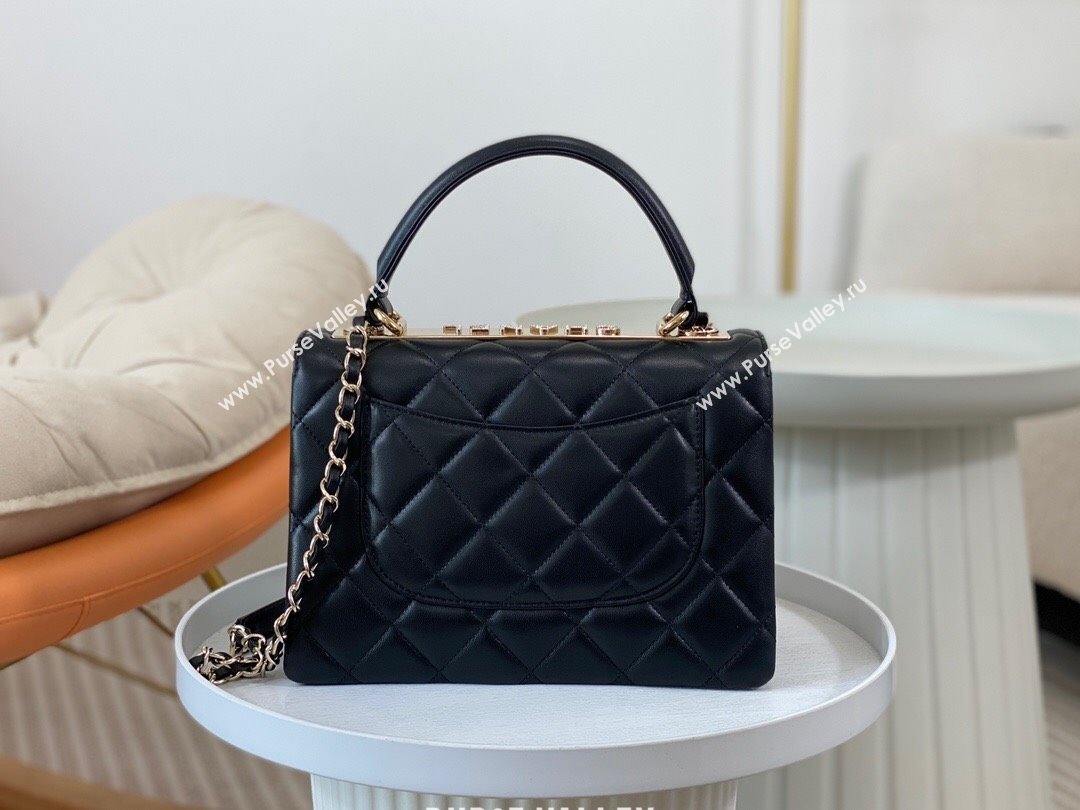 Chanel Trendy CC Quilted Lambskin Flap Bag with Top handle and Metal-Tone Band A92236 Black 2024 (SM-24072222)