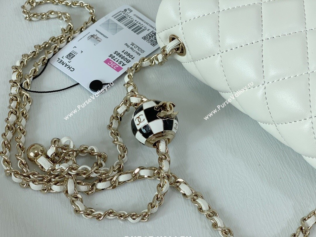 Chanel Lambskin Mini Flap Bag with Soccer Ball AS1786 White/Gold 2024 (SM-24040212)