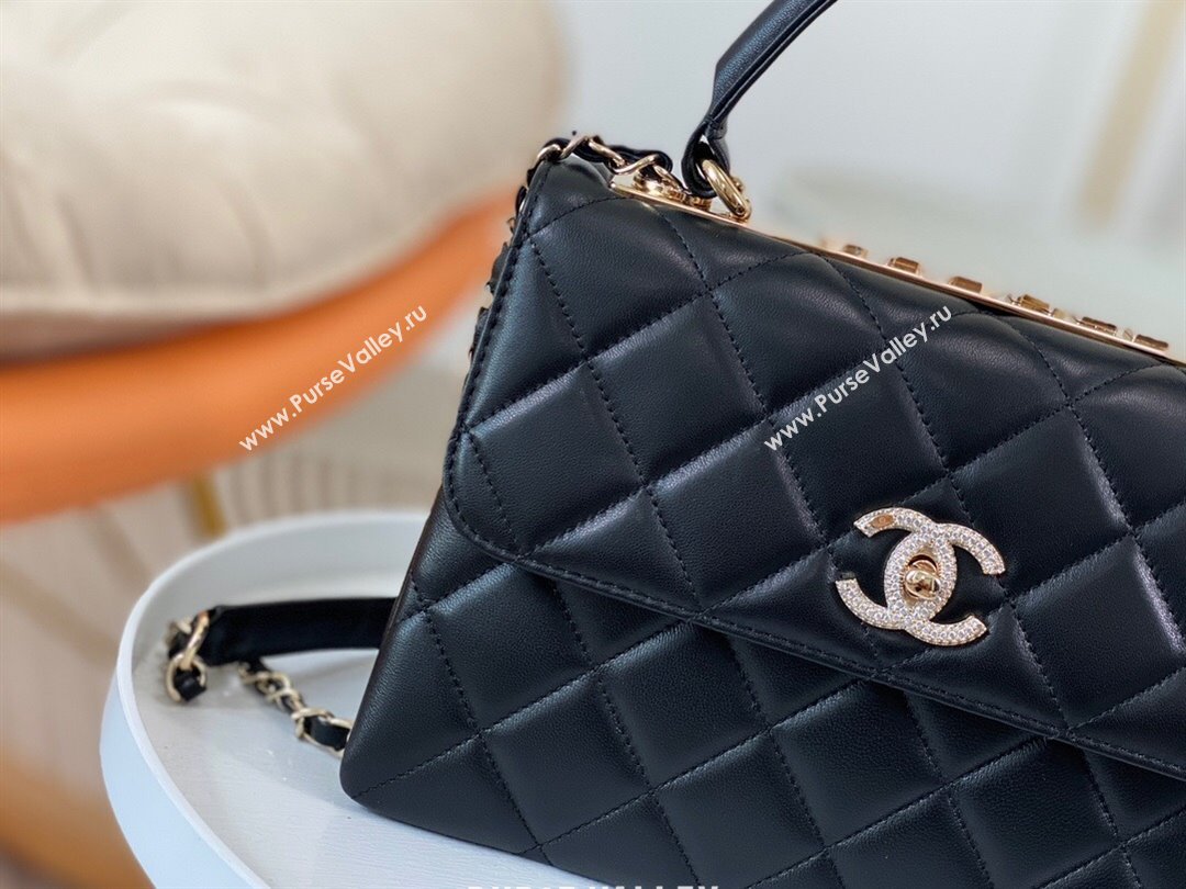 Chanel Trendy CC Quilted Lambskin Flap Bag with Top handle and Metal-Tone Band A92236 Black 2024 (SM-24072222)