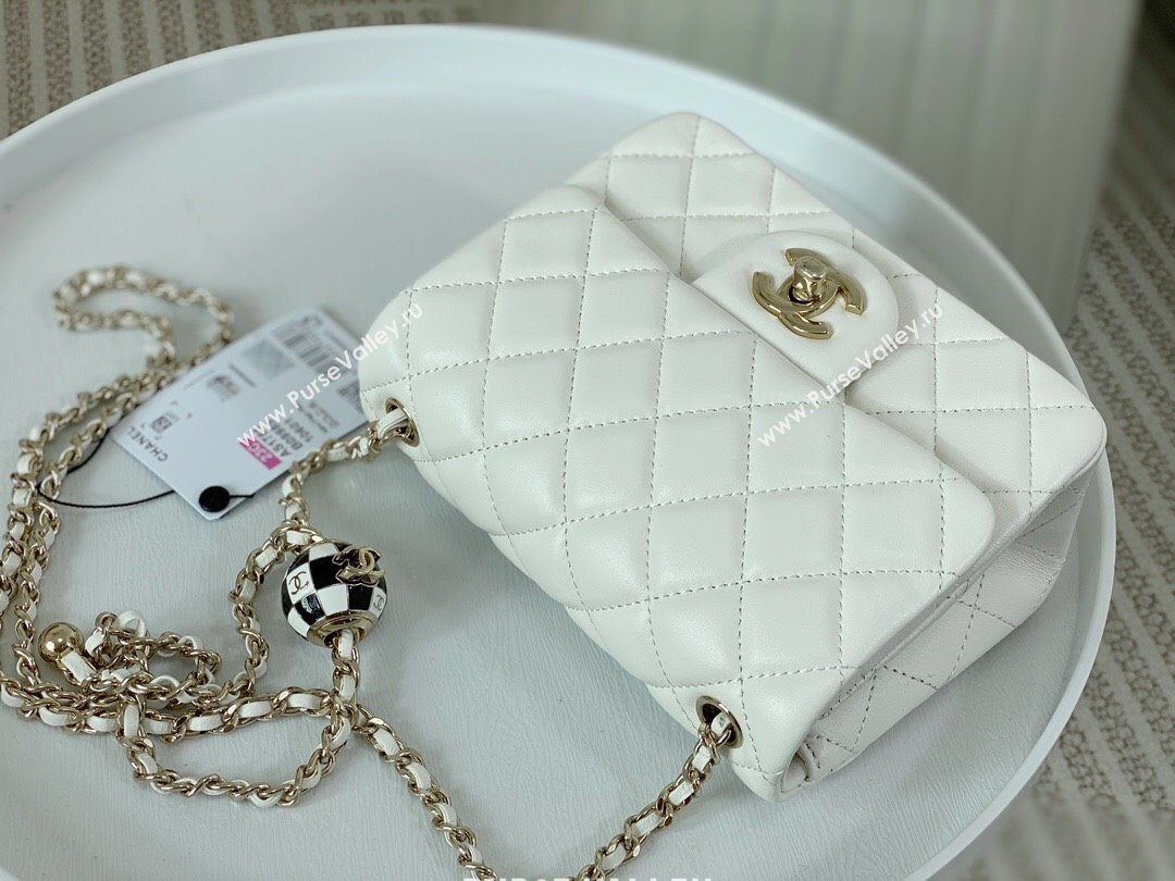 Chanel Lambskin Mini Flap Bag with Soccer Ball AS1786 White/Gold 2024 (SM-24040212)