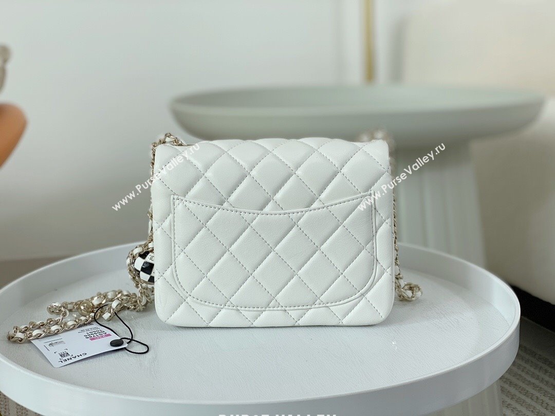 Chanel Lambskin Mini Flap Bag with Soccer Ball AS1786 White/Gold 2024 (SM-24040212)