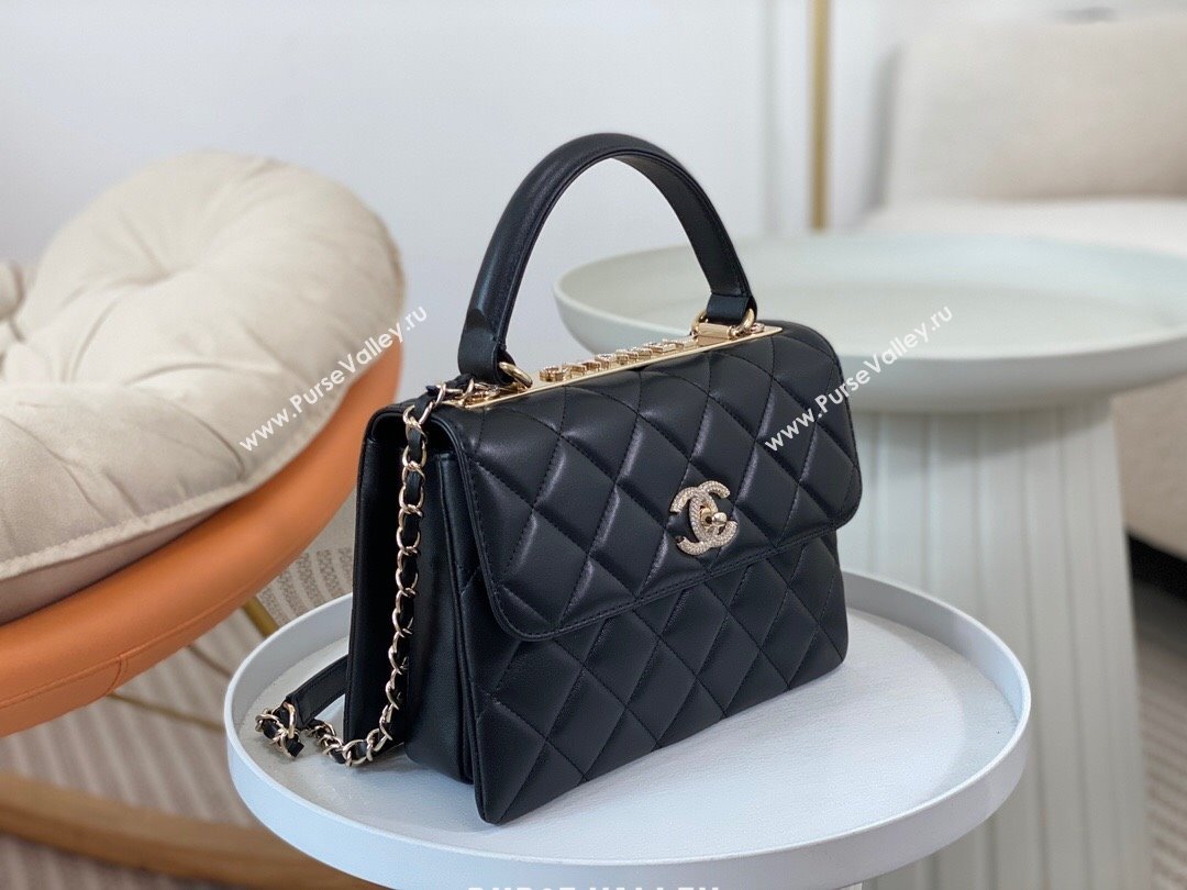 Chanel Trendy CC Quilted Lambskin Flap Bag with Top handle and Metal-Tone Band A92236 Black 2024 (SM-24072222)