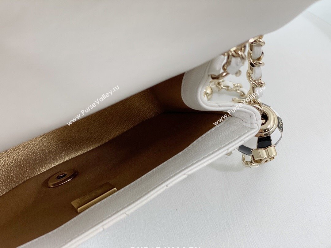 Chanel Lambskin Mini Flap Bag with Soccer Ball AS1786 White/Gold 2024 (SM-24040212)