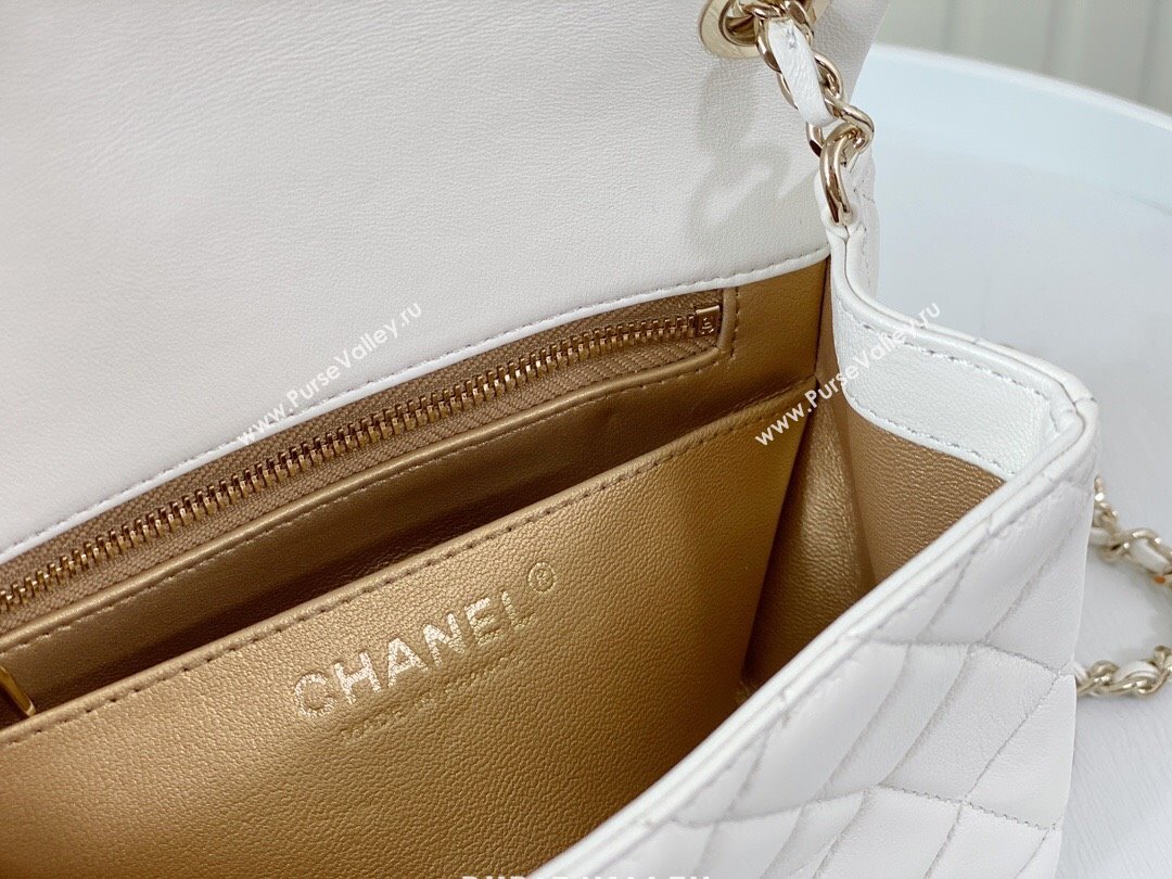 Chanel Lambskin Mini Flap Bag with Soccer Ball AS1786 White/Gold 2024 (SM-24040212)