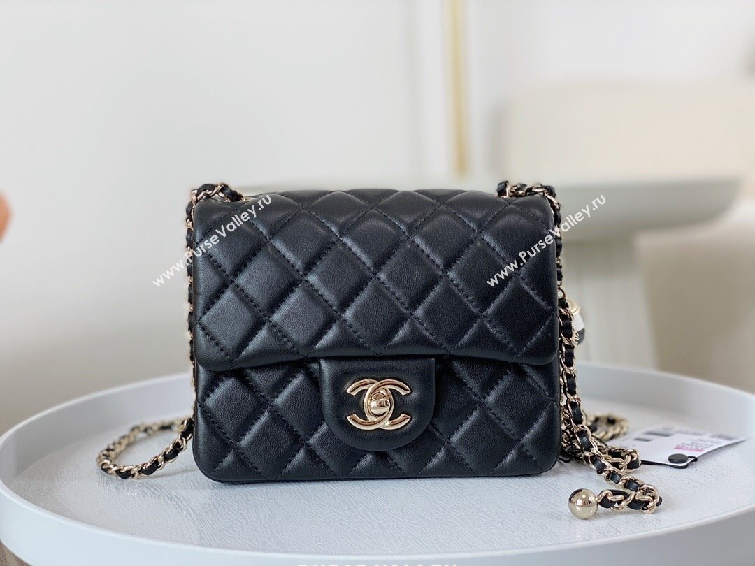 Chanel Lambskin Mini Flap Bag with Soccer Ball AS1786 Black/Gold 2024 (SM-24040213)