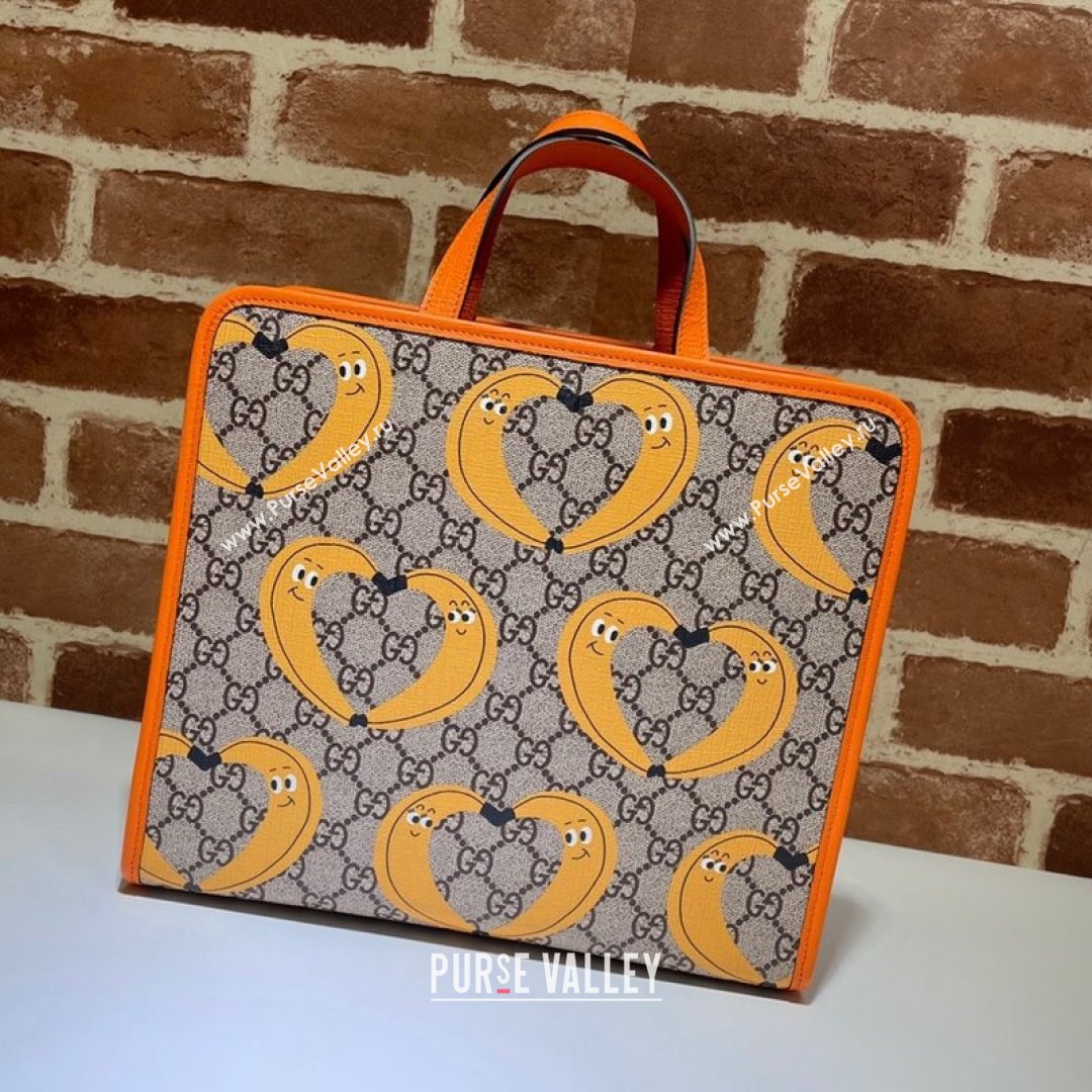 Gucci Childrens Nina Dzyvulska Banana Print Tote Bag 605614 Beige/Yellow/Orange 2021 (DLH-21090236)