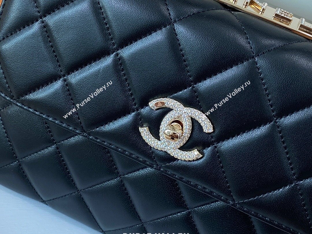 Chanel Trendy CC Quilted Lambskin Flap Bag with Top handle and Metal-Tone Band A92236 Black 2024 (SM-24072222)