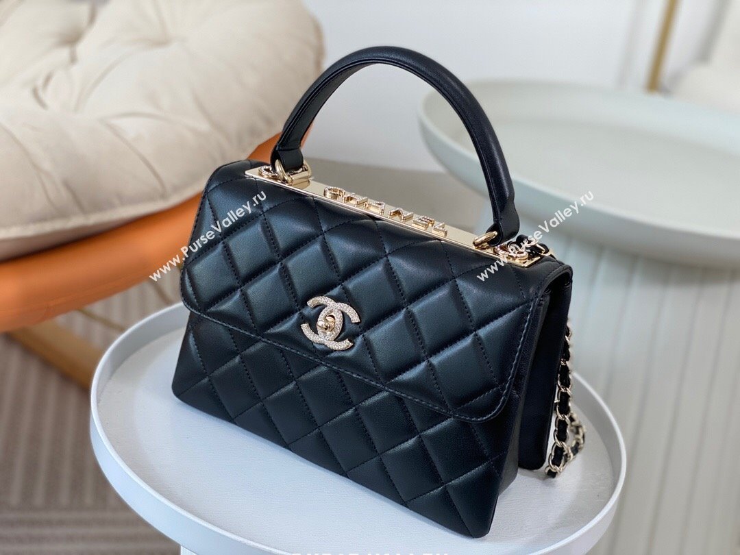 Chanel Trendy CC Quilted Lambskin Flap Bag with Top handle and Metal-Tone Band A92236 Black 2024 (SM-24072222)