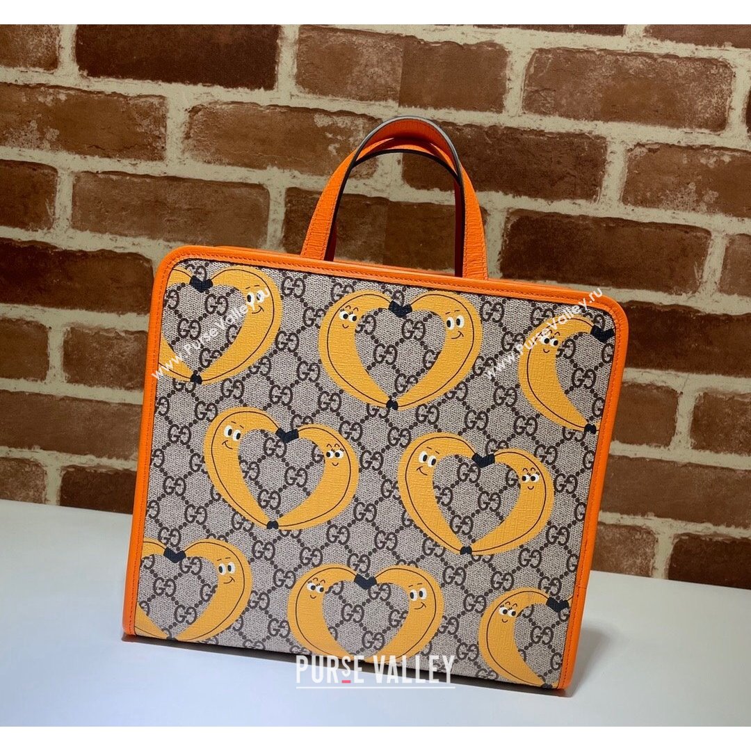 Gucci Childrens Nina Dzyvulska Banana Print Tote Bag 605614 Beige/Yellow/Orange 2021 (DLH-21090236)