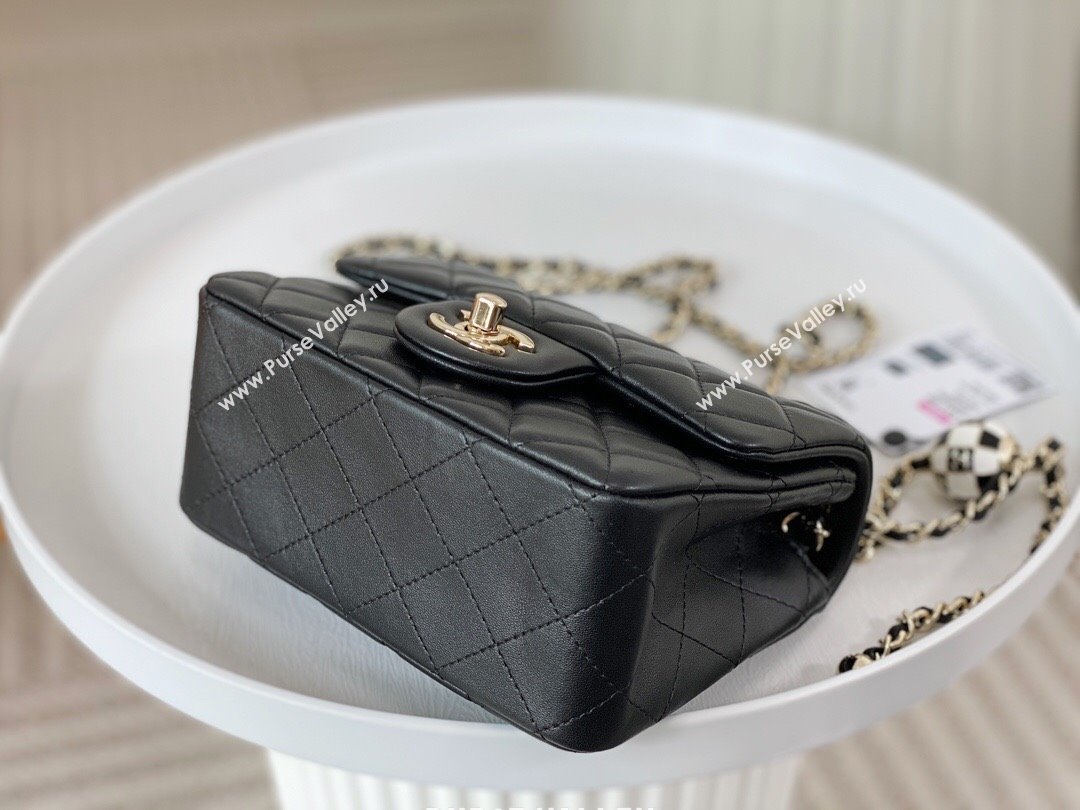 Chanel Lambskin Mini Flap Bag with Soccer Ball AS1786 Black/Gold 2024 (SM-24040213)