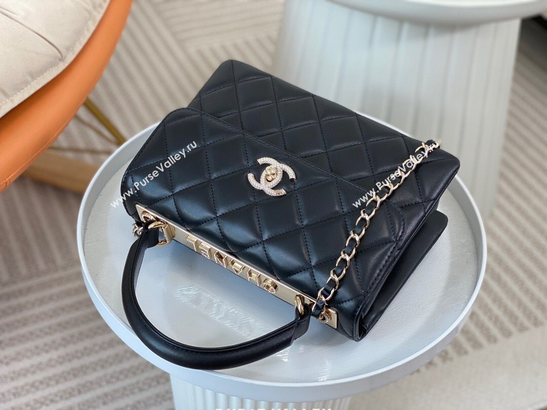 Chanel Trendy CC Quilted Lambskin Flap Bag with Top handle and Metal-Tone Band A92236 Black 2024 (SM-24072222)