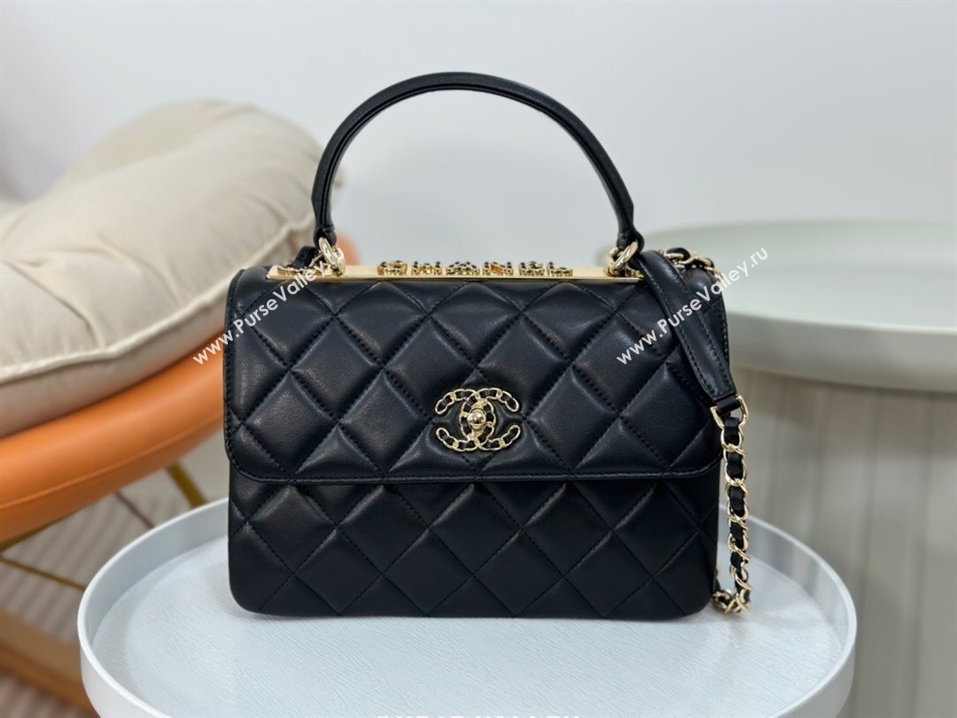 Chanel Trendy CC Quilted Lambskin Flap Bag with Top handle and Metal-Tone Band A92236 Black 02 2024 (SM-24072223)