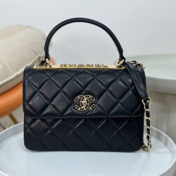 Chanel Trendy CC Quilted Lambskin Flap Bag with Top handle and Metal-Tone Band A92236 Black 02 2024 (SM-24072223)