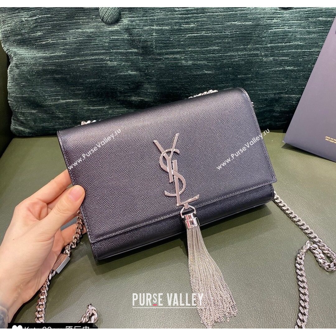 Saint Laurent Kate Small Chain and Tassel Bag in Grain Leather 474366 Black/Silver 2021 TOP (JUND-210823061)