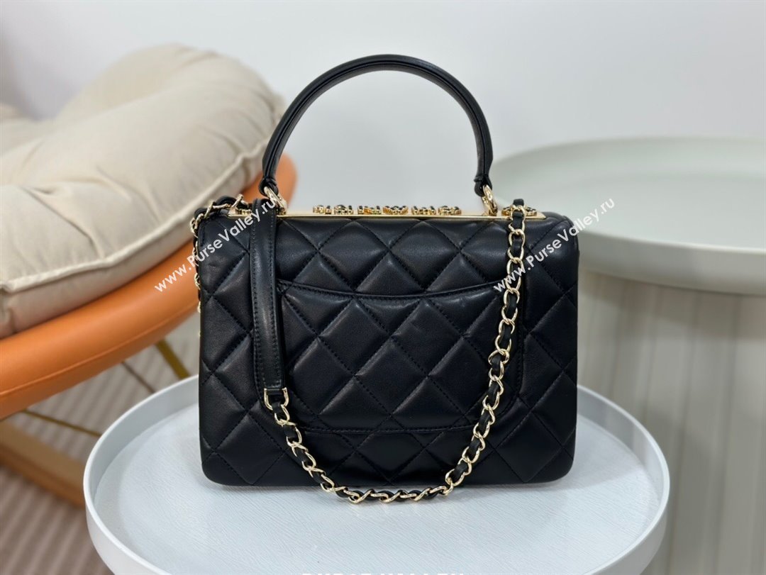 Chanel Trendy CC Quilted Lambskin Flap Bag with Top handle and Metal-Tone Band A92236 Black 02 2024 (SM-24072223)