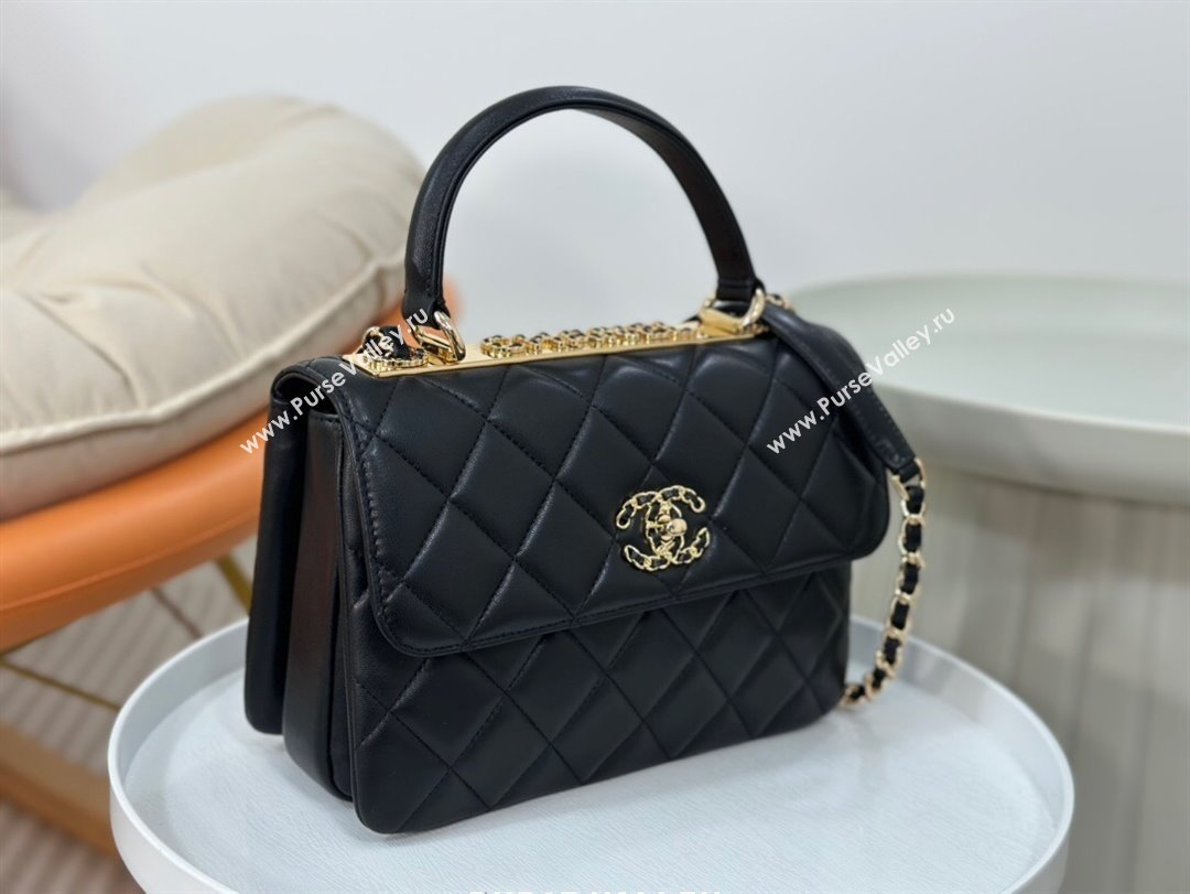 Chanel Trendy CC Quilted Lambskin Flap Bag with Top handle and Metal-Tone Band A92236 Black 02 2024 (SM-24072223)