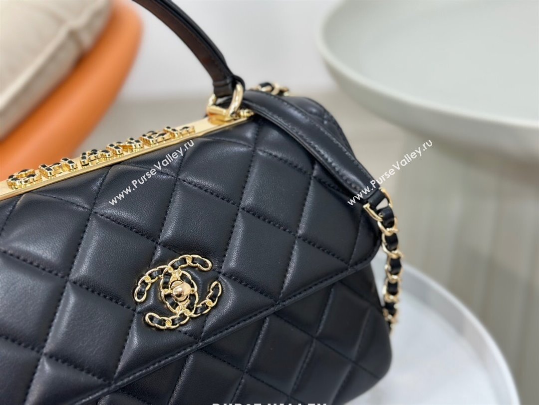 Chanel Trendy CC Quilted Lambskin Flap Bag with Top handle and Metal-Tone Band A92236 Black 02 2024 (SM-24072223)