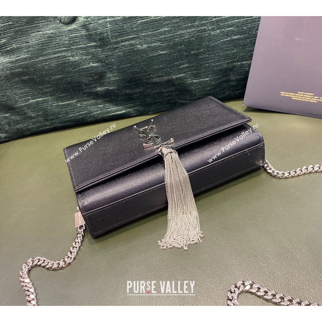 Saint Laurent Kate Small Chain and Tassel Bag in Grain Leather 474366 Black/Silver 2021 TOP (JUND-210823061)