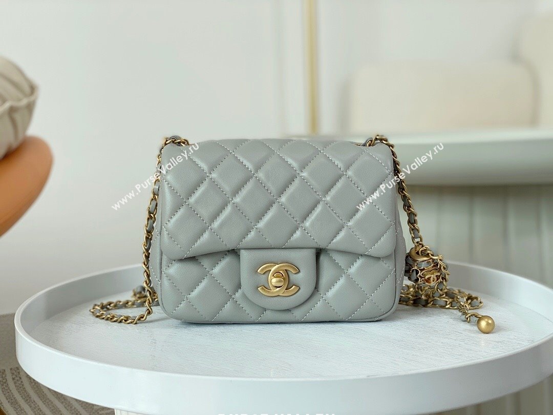Chanel Lambskin Mini Flap Bag with Entwined Ball AS1786 Grey/Gold 2024 (SM-24040214)