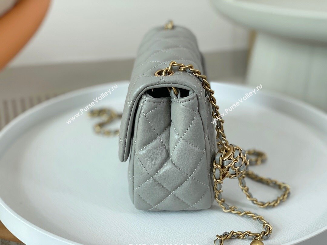 Chanel Lambskin Mini Flap Bag with Entwined Ball AS1786 Grey/Gold 2024 (SM-24040214)