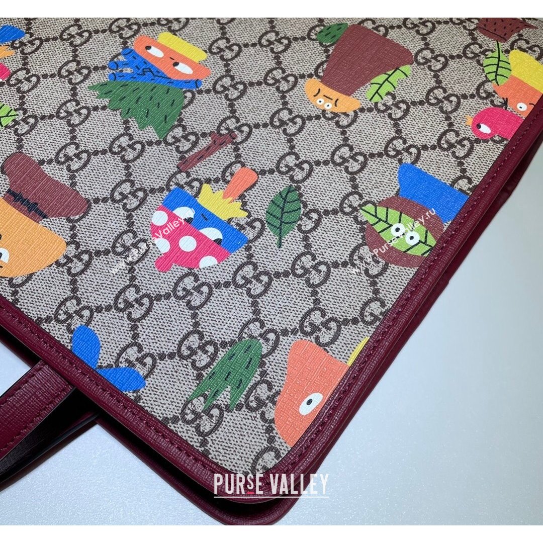 Gucci Childrens Woodland Tote Bag ‎605614 Beige/Red 2021 (DLH-21090237)