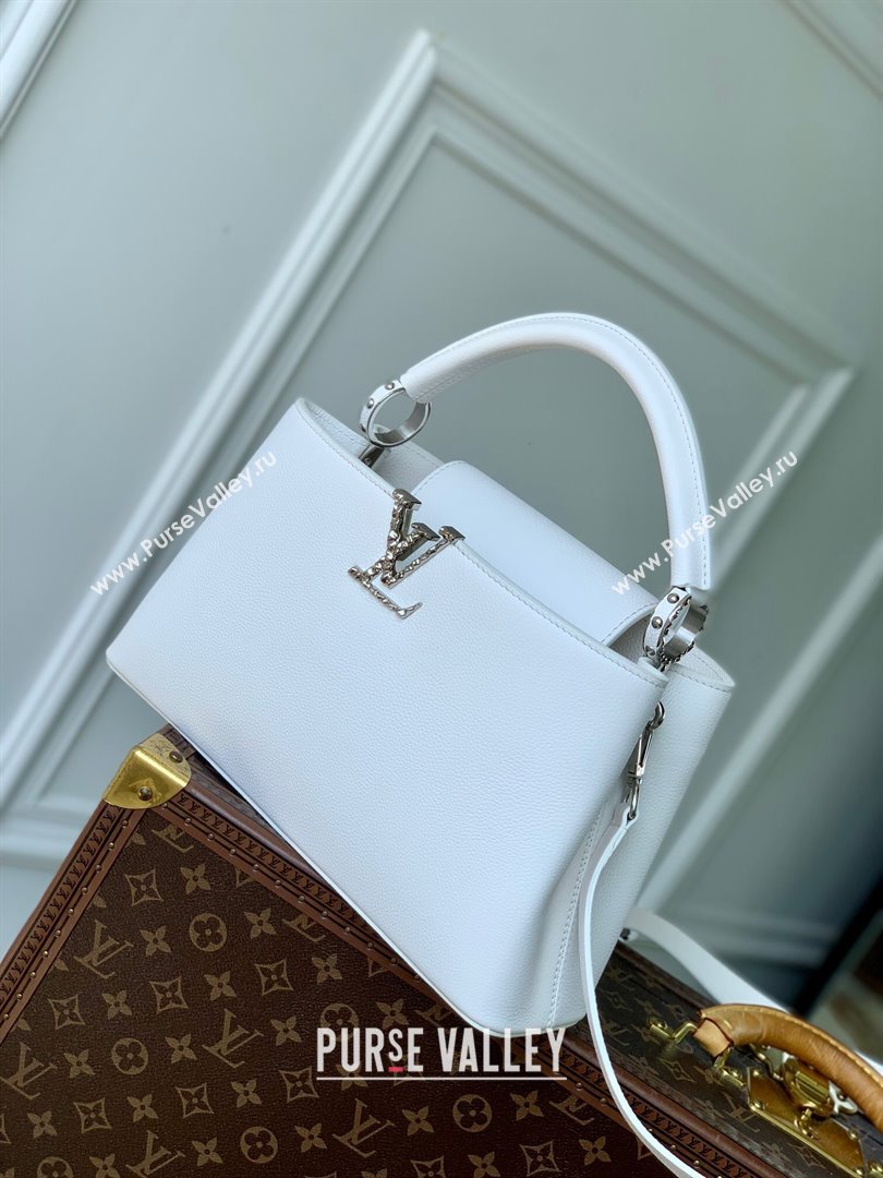 Louis Vuitton East West Capucines BB Bag in Taurillon Leather M24666 White 2024 (K-24090716)