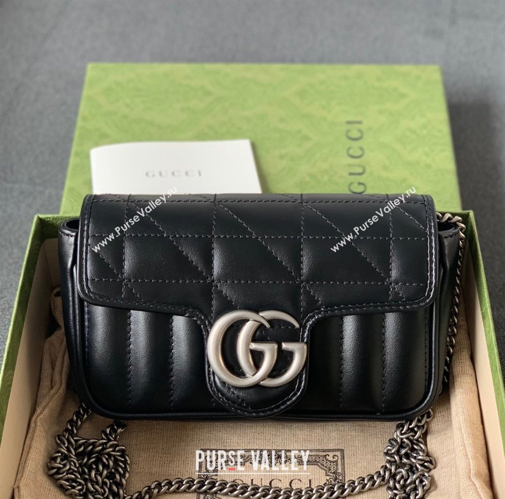 Gucci GG Marmont Geometric Leather Super Mini Bag 476433 Black 2021 (DLH-21101554)