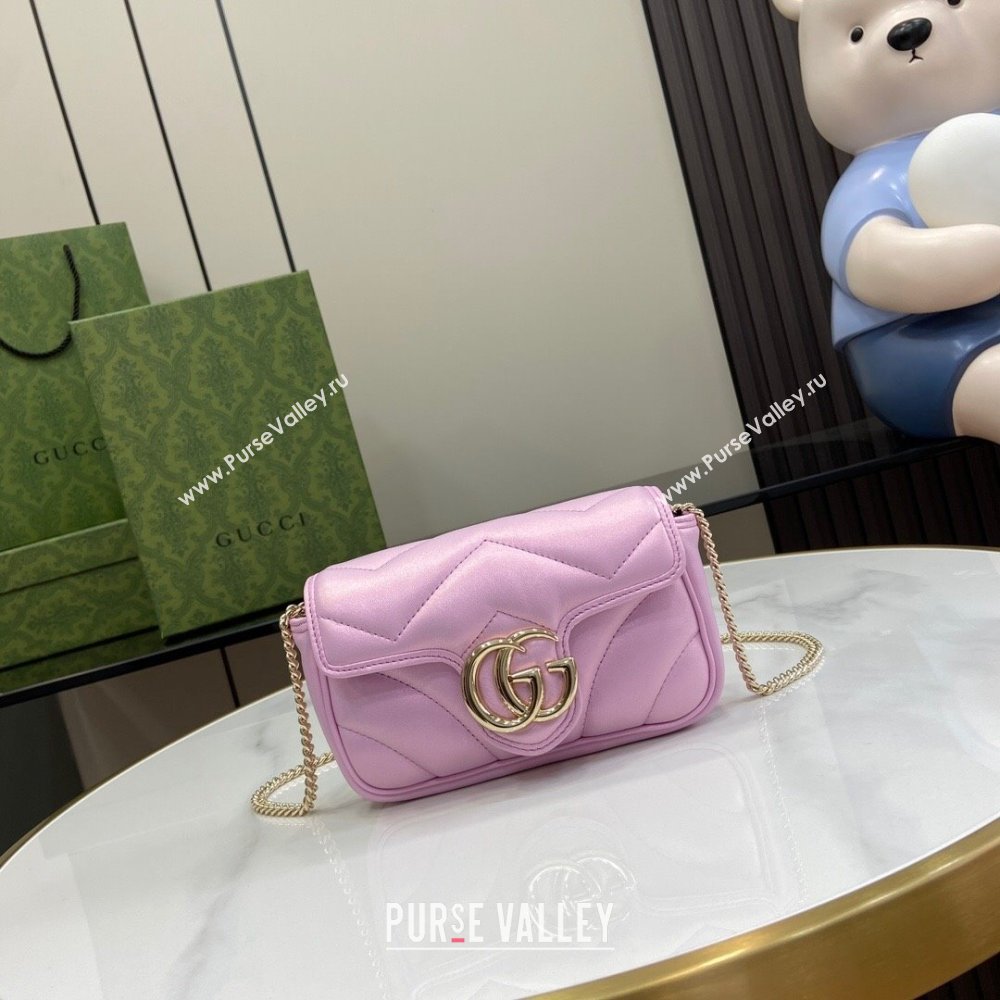 Gucci GG Marmont Super Mini Bag in Pink Iridescent Leather 4476433 2024 (XINGLU-24021942)