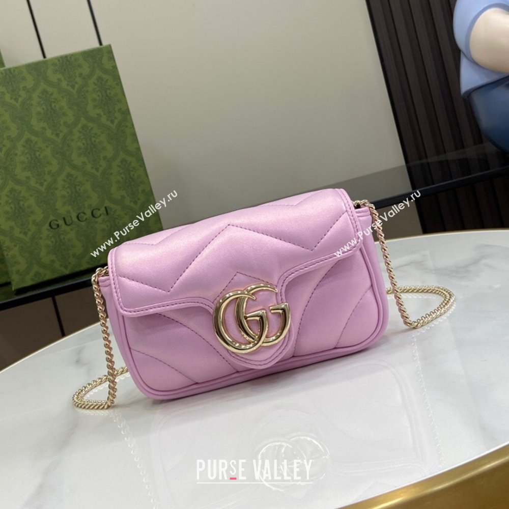 Gucci GG Marmont Super Mini Bag in Pink Iridescent Leather 4476433 2024 (XINGLU-24021942)