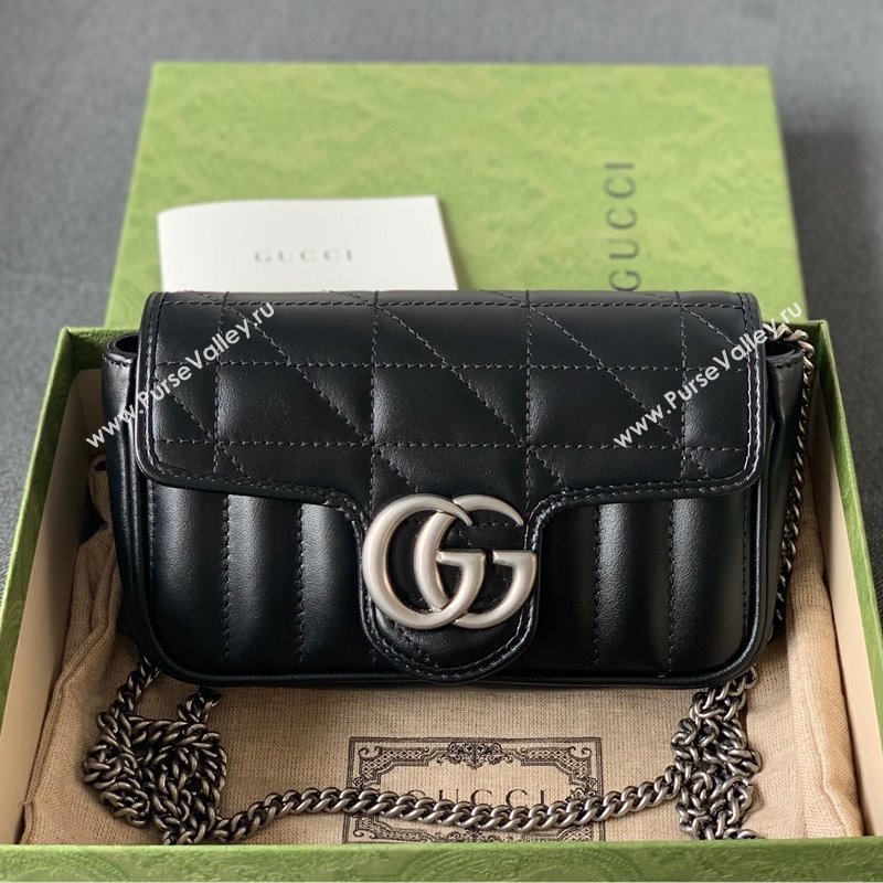 Gucci GG Marmont Geometric Leather Super Mini Bag 476433 Black 2021 (DLH-21101554)