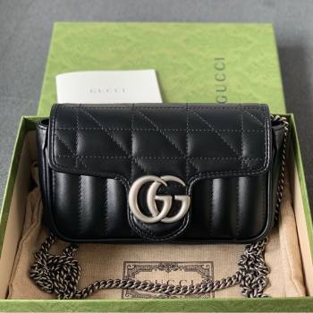 Gucci GG Marmont Geometric Leather Super Mini Bag 476433 Black 2021 (DLH-21101554)