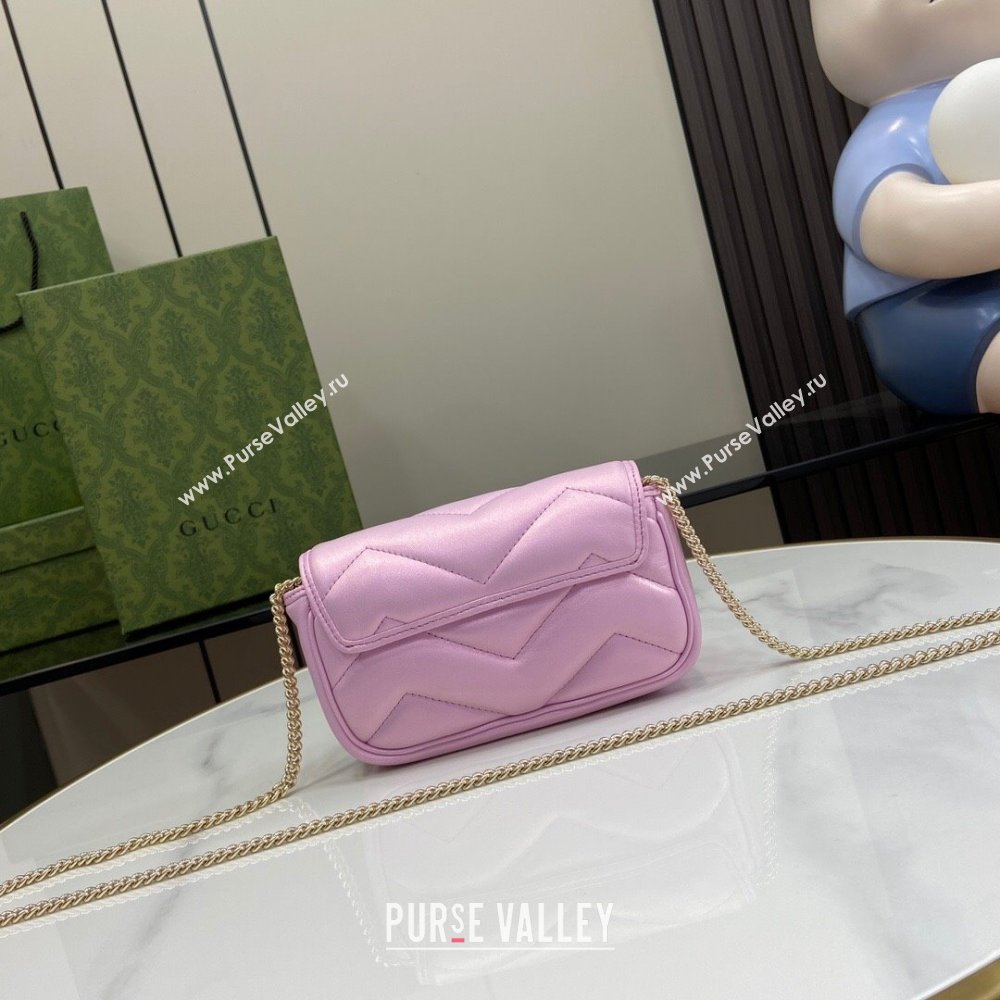 Gucci GG Marmont Super Mini Bag in Pink Iridescent Leather 4476433 2024 (XINGLU-24021942)