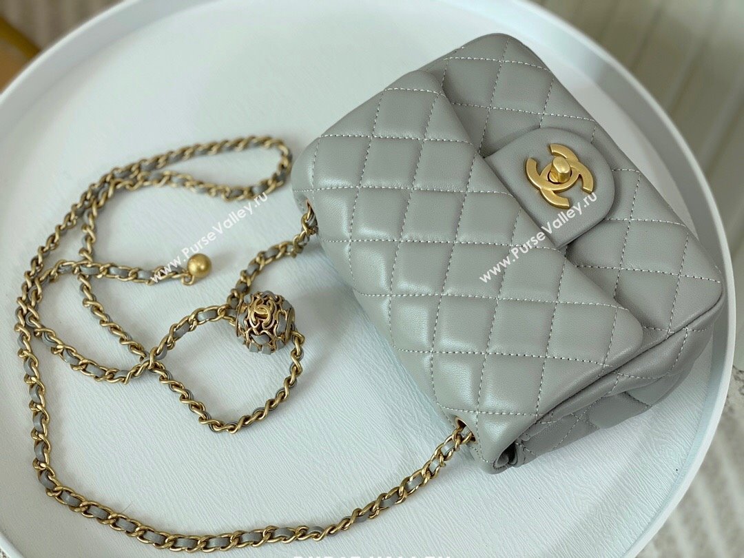 Chanel Lambskin Mini Flap Bag with Entwined Ball AS1786 Grey/Gold 2024 (SM-24040214)