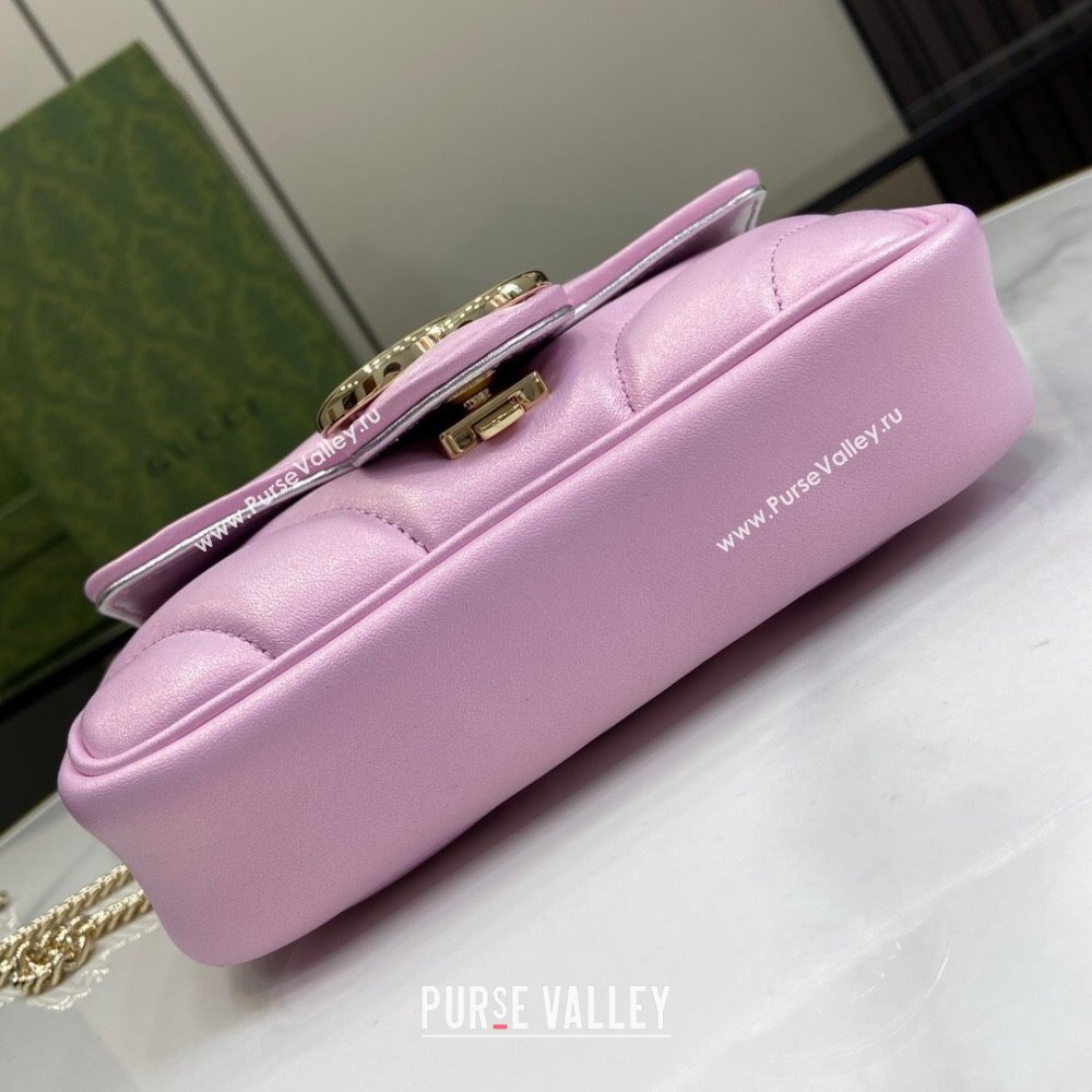 Gucci GG Marmont Super Mini Bag in Pink Iridescent Leather 4476433 2024 (XINGLU-24021942)