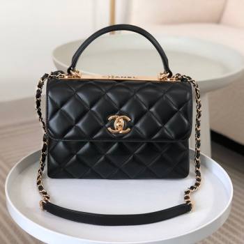 Chanel Trendy CC Quilted Lambskin Flap Bag with Top handle and Metal-Tone Band A92236 Black 03 2024 (SM-24072224)