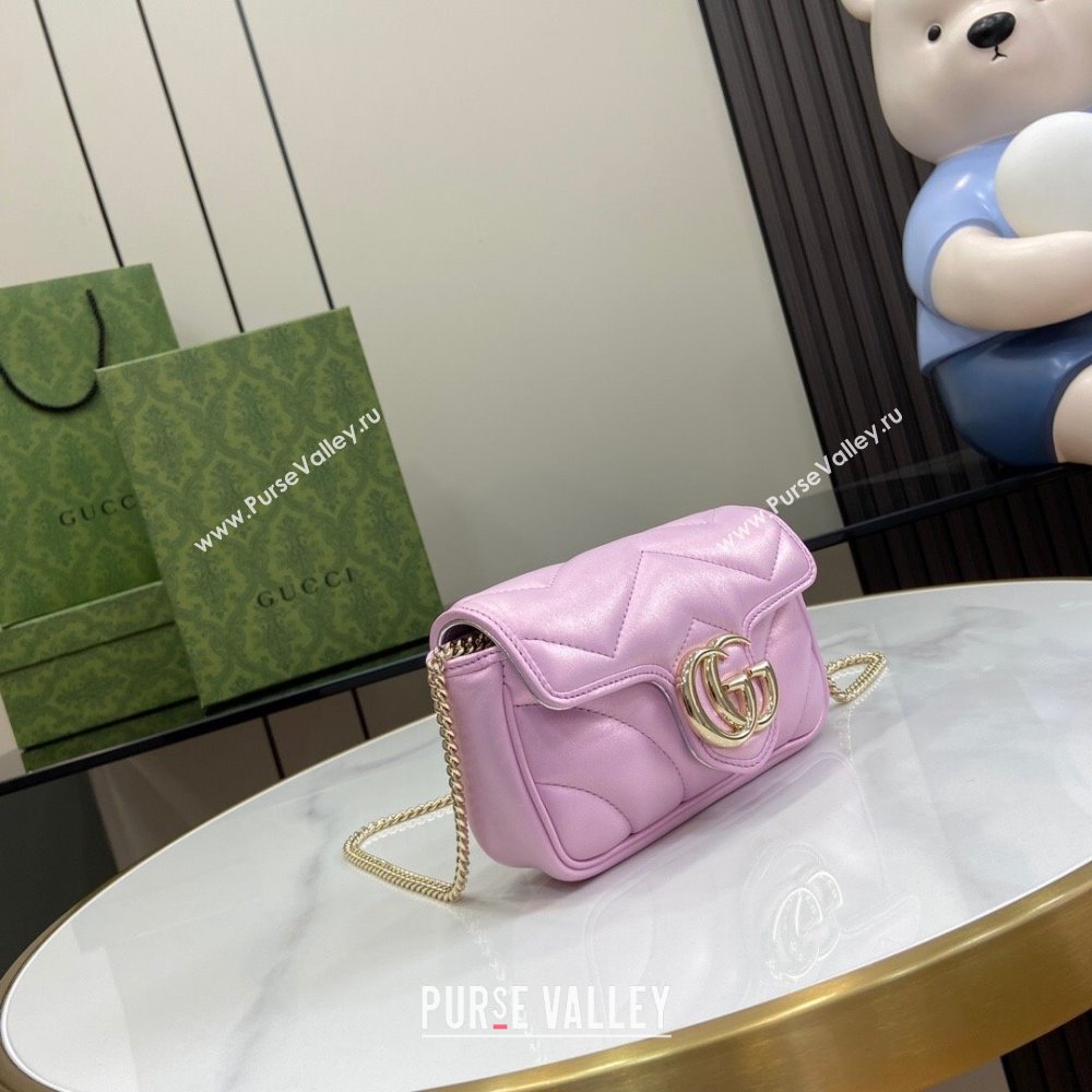 Gucci GG Marmont Super Mini Bag in Pink Iridescent Leather 4476433 2024 (XINGLU-24021942)