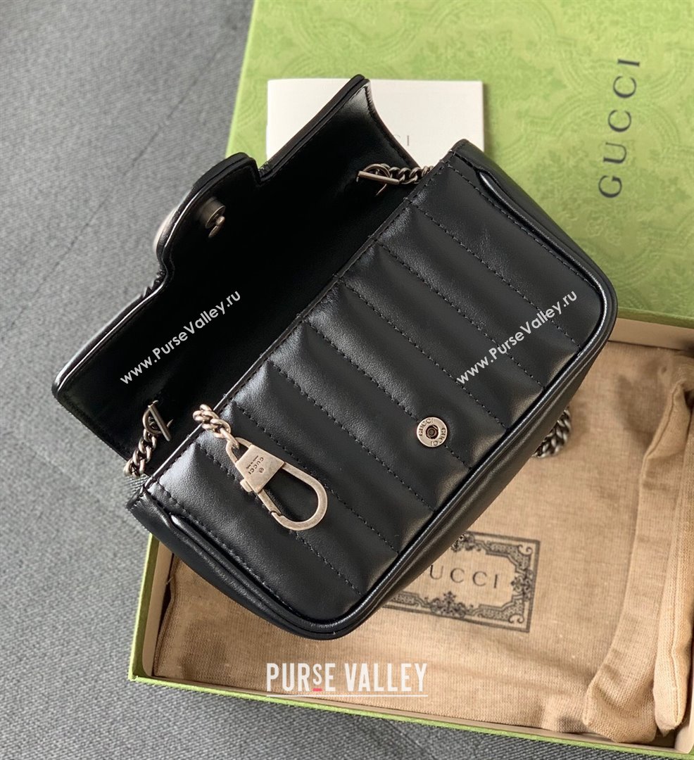 Gucci GG Marmont Geometric Leather Super Mini Bag 476433 Black 2021 (DLH-21101554)