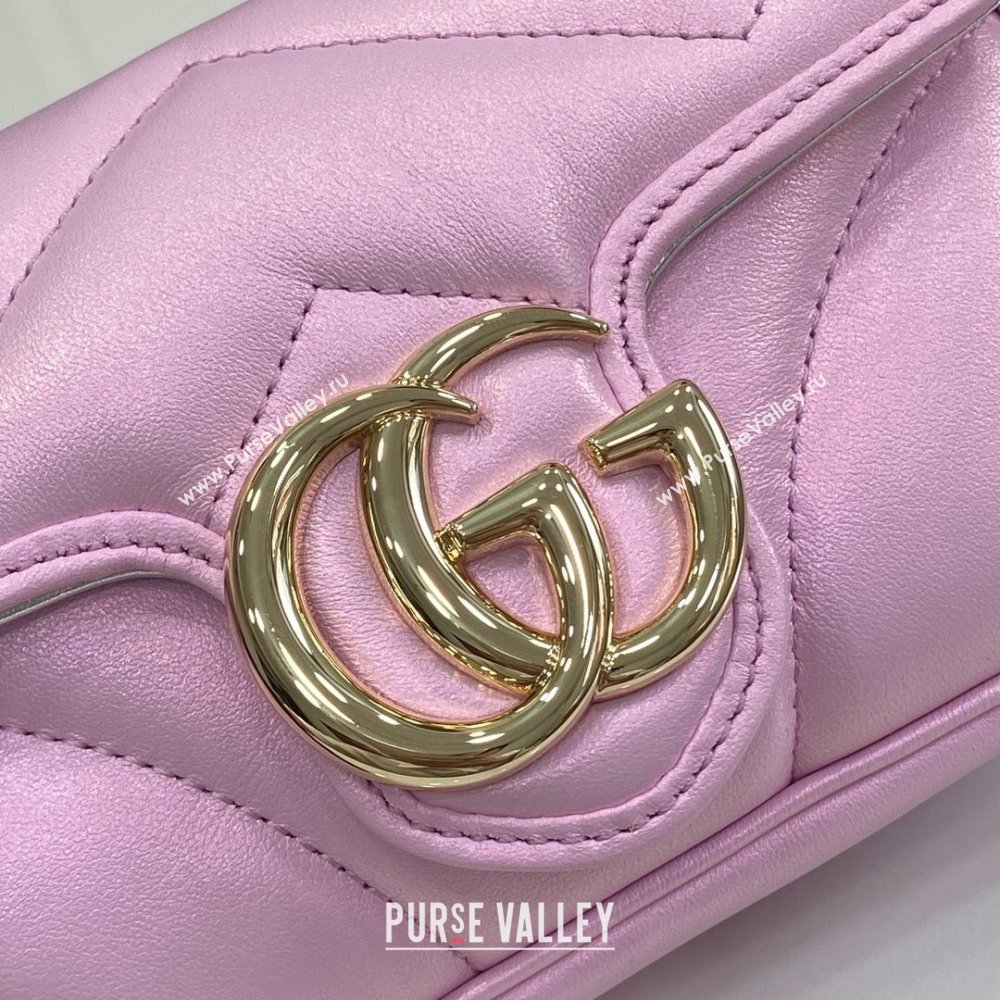 Gucci GG Marmont Super Mini Bag in Pink Iridescent Leather 4476433 2024 (XINGLU-24021942)