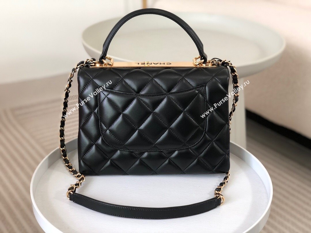 Chanel Trendy CC Quilted Lambskin Flap Bag with Top handle and Metal-Tone Band A92236 Black 03 2024 (SM-24072224)