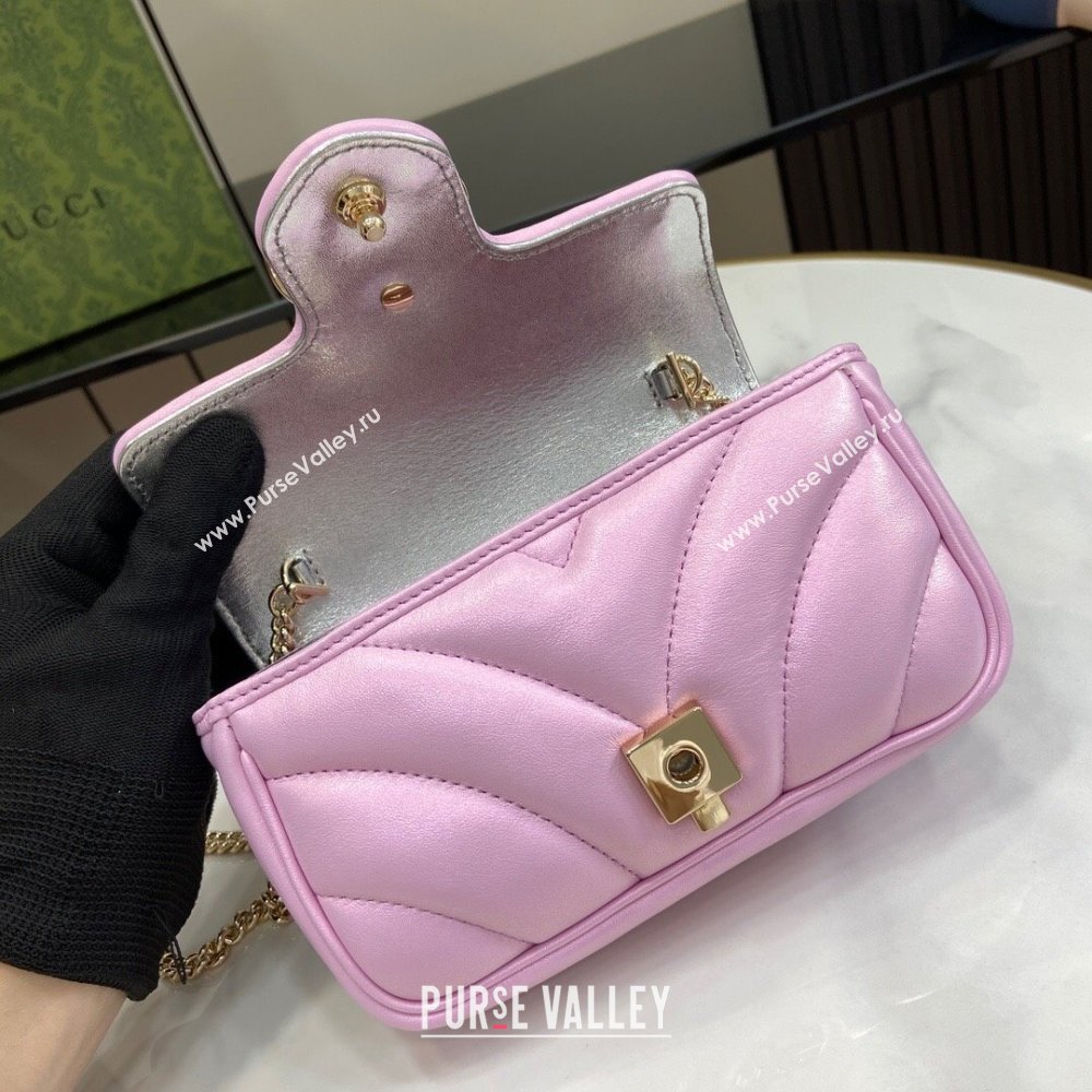 Gucci GG Marmont Super Mini Bag in Pink Iridescent Leather 4476433 2024 (XINGLU-24021942)