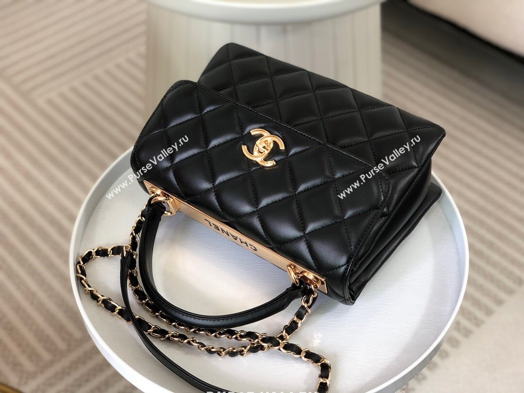 Chanel Trendy CC Quilted Lambskin Flap Bag with Top handle and Metal-Tone Band A92236 Black 03 2024 (SM-24072224)