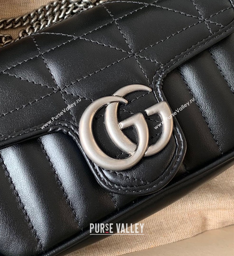 Gucci GG Marmont Geometric Leather Super Mini Bag 476433 Black 2021 (DLH-21101554)