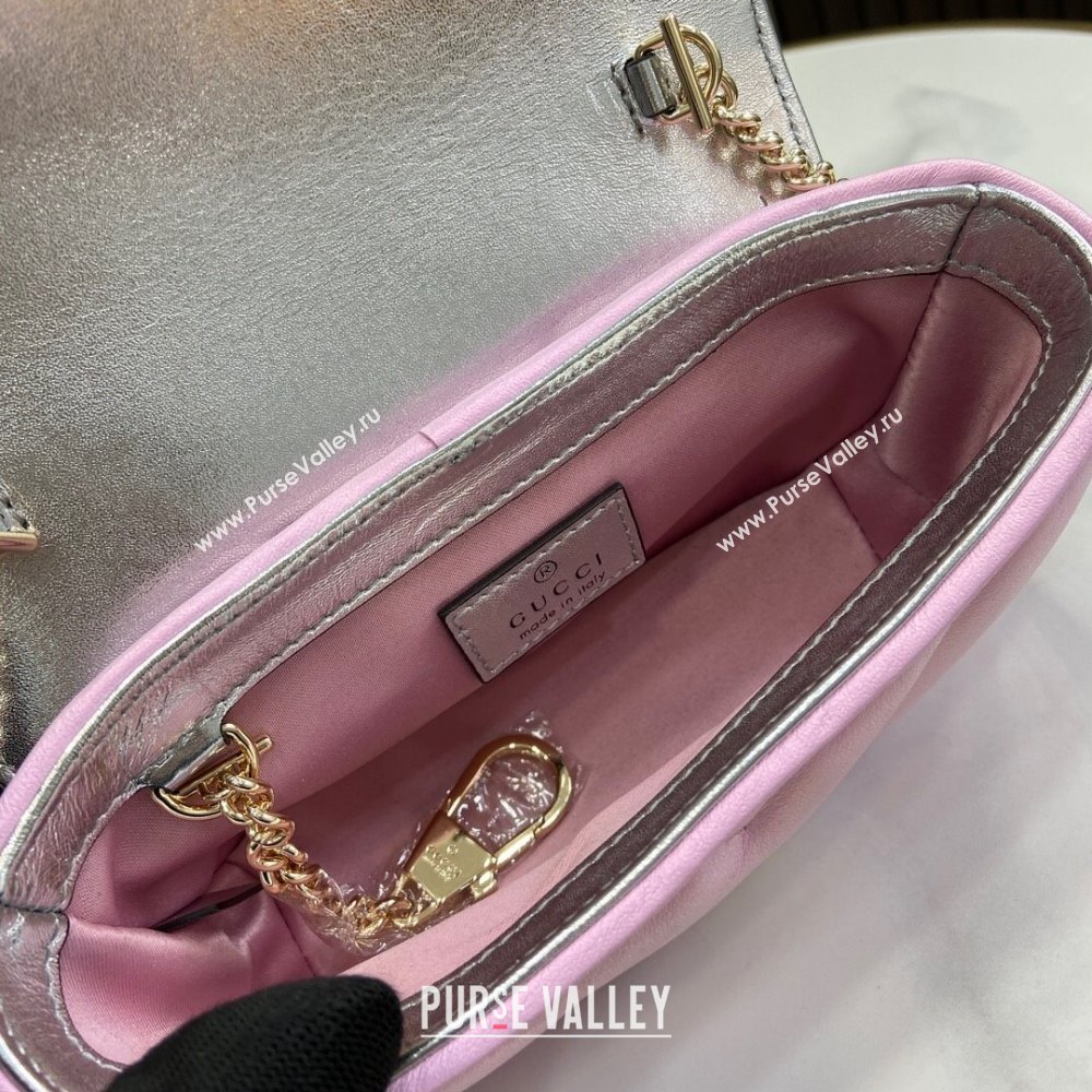 Gucci GG Marmont Super Mini Bag in Pink Iridescent Leather 4476433 2024 (XINGLU-24021942)