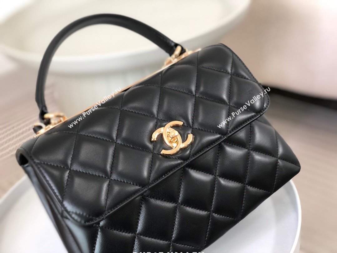 Chanel Trendy CC Quilted Lambskin Flap Bag with Top handle and Metal-Tone Band A92236 Black 03 2024 (SM-24072224)