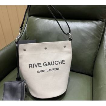 Saint Laurent Rive Gauche Bucket Bag in Linen 669299 Off-White/Black 2021 Top (JUND-210823062)