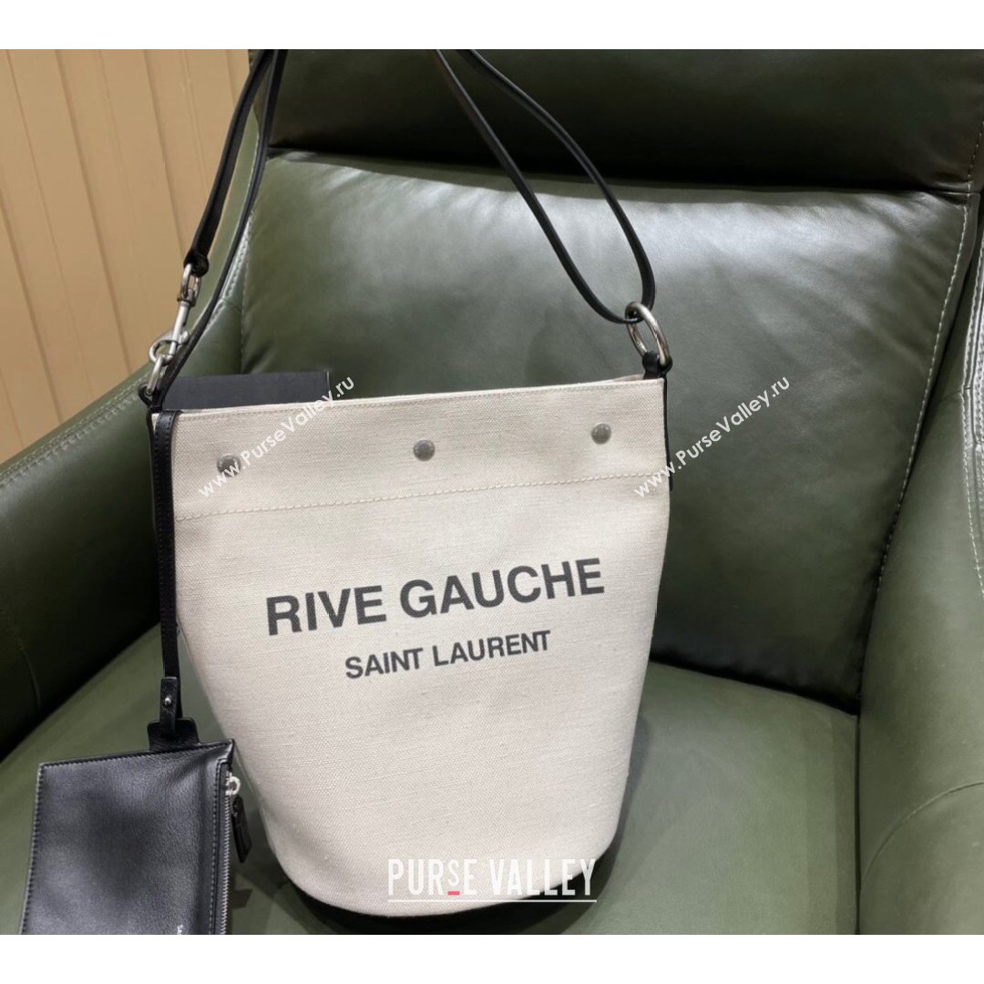 Saint Laurent Rive Gauche Bucket Bag in Linen 669299 Off-White/Black 2021 Top (JUND-210823062)