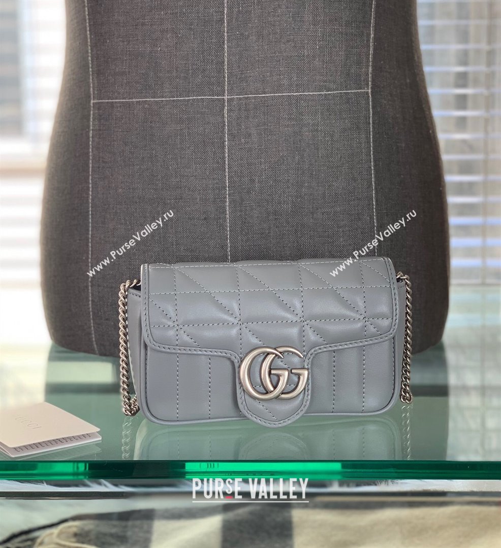 Gucci GG Marmont Geometric Leather Super Mini Bag 476433 Dark Grey 2021 (DLH-21101555)