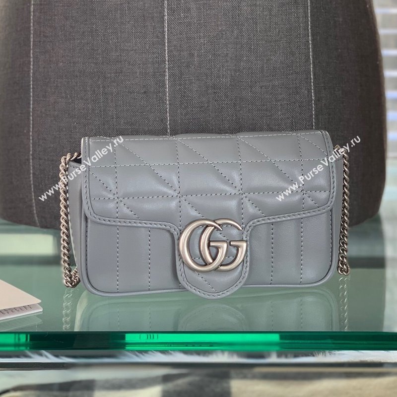 Gucci GG Marmont Geometric Leather Super Mini Bag 476433 Dark Grey 2021 (DLH-21101555)