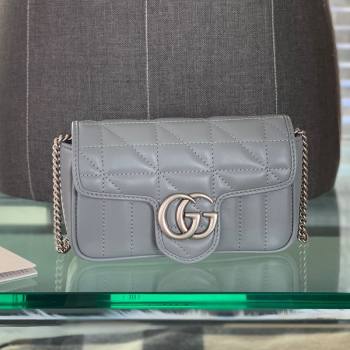 Gucci GG Marmont Geometric Leather Super Mini Bag 476433 Dark Grey 2021 (DLH-21101555)